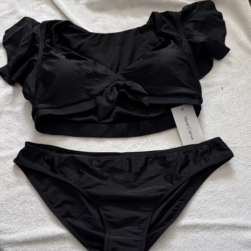 Chic Black Bikini Set with Cap Sleeves